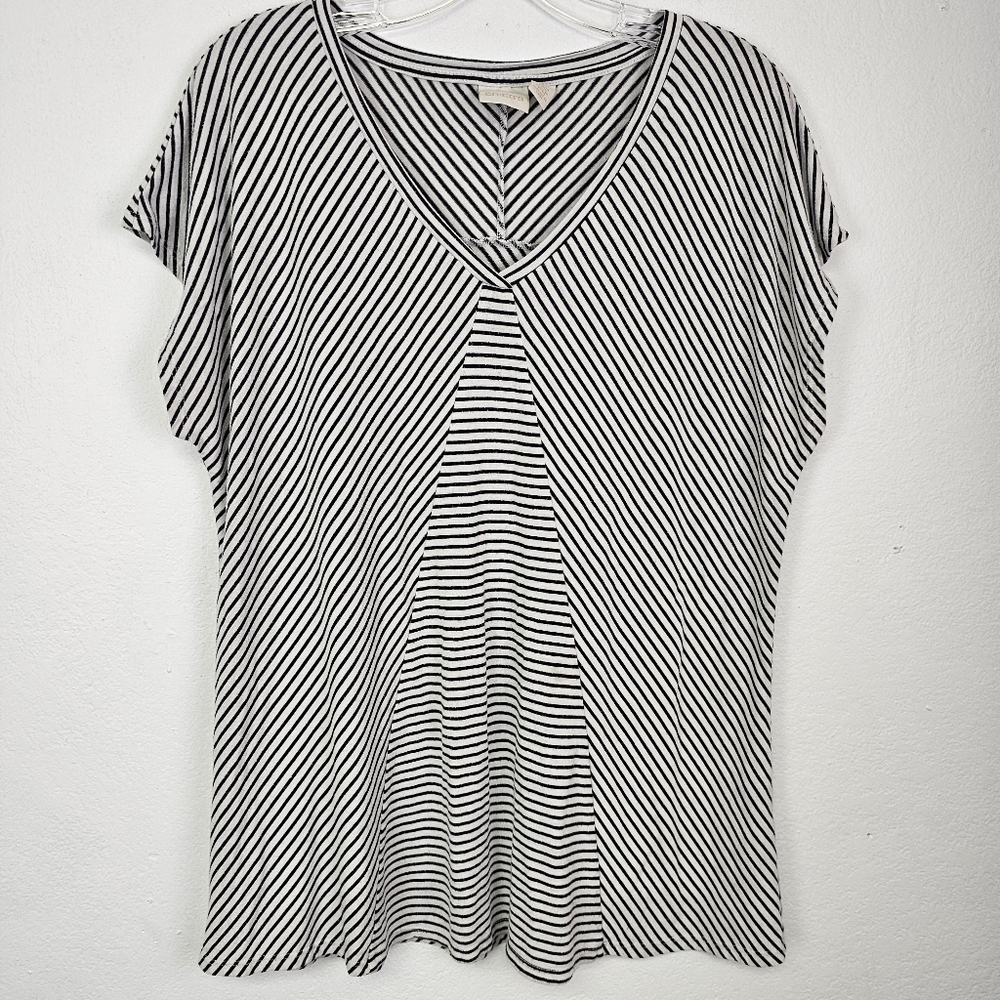 Chico's Striped Knit Tunic Black White Sz 3 XL/16 Coastal Nautical